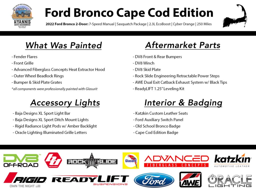 Orange Bronco Build Sheet